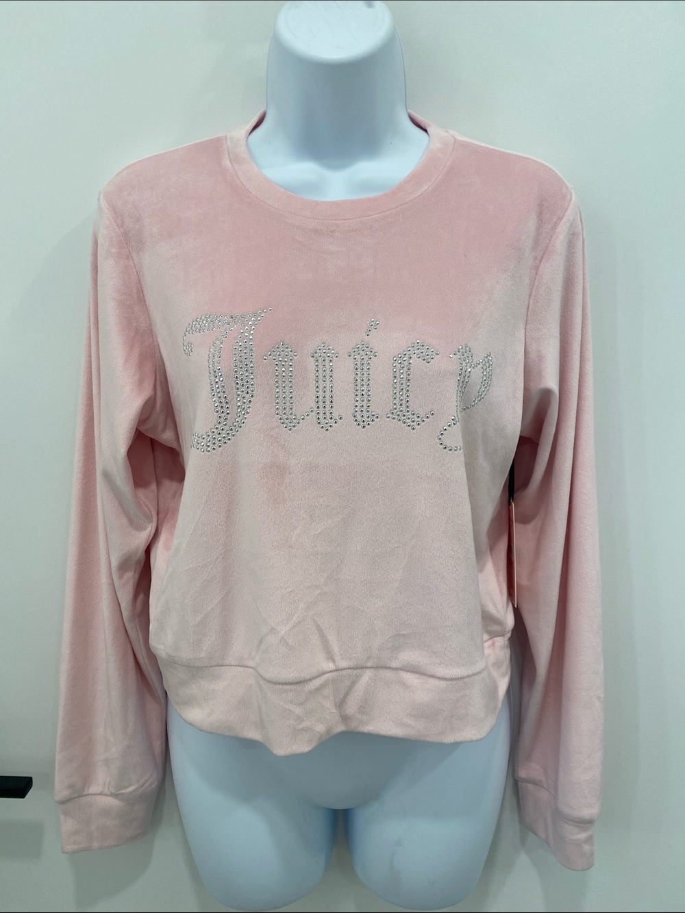 NWT Juicy Couture Pink Embellished Velour Sleep Wear Crew Neck Long Sleeve S